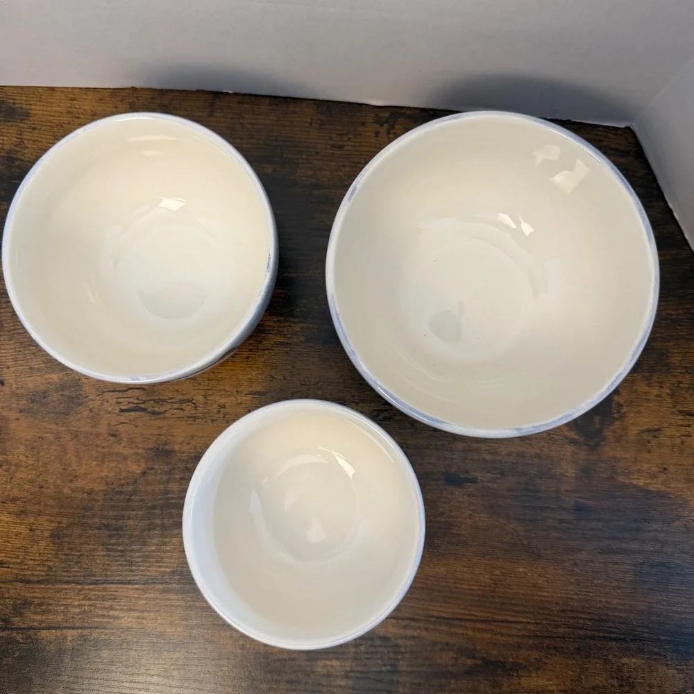 Temp-tations Nesting Bowls Set Of 3 Blue Old World Owl Ceramic Kitchenware